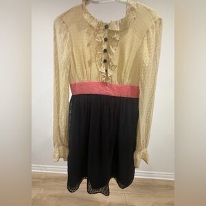 Milly of New York Cream and Black Dress with Pink Accent